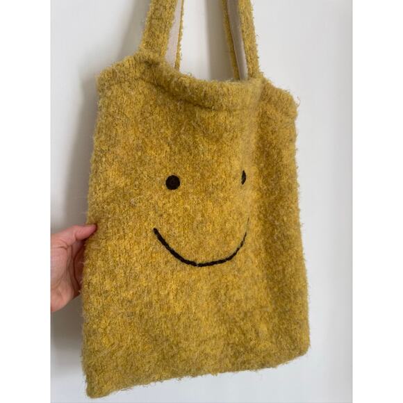 Urban Outfitters Fuzzy Knit Boho Smiley Face Tote Bag. One Size - Picture 3 of 7